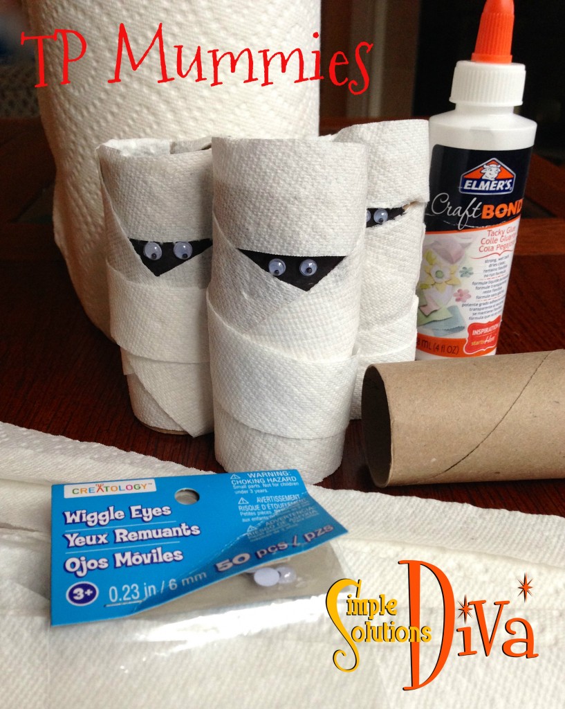 Halloween Toilet Paper Tube Mummies from SimpleSolutionsDiva.com.