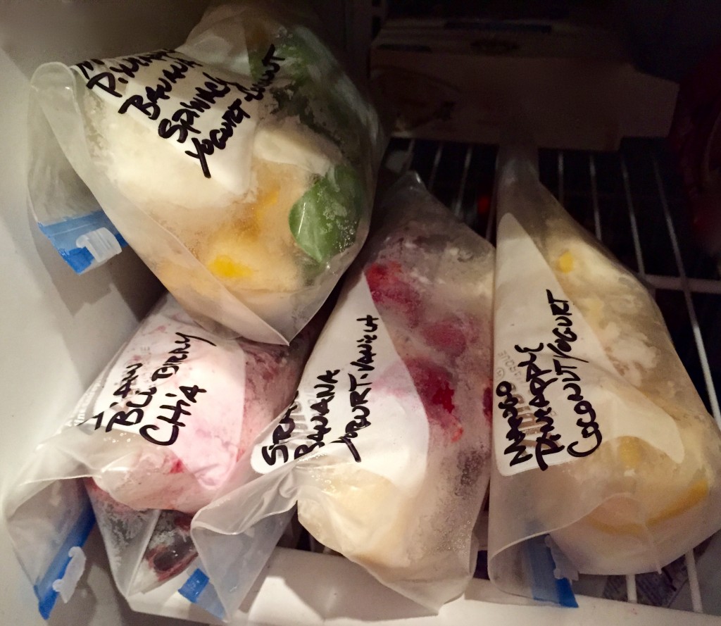 My smoothie packets all assembled and ready to use in the morning!