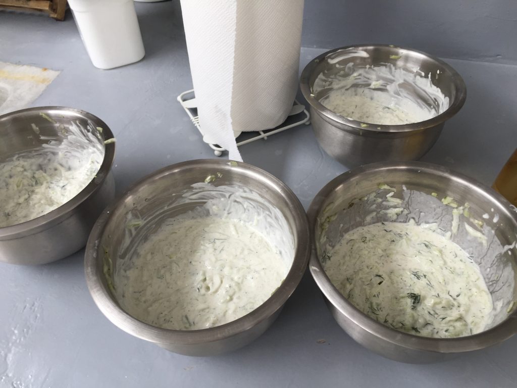 The tzatziki sauce "resting" for 30 minutes.